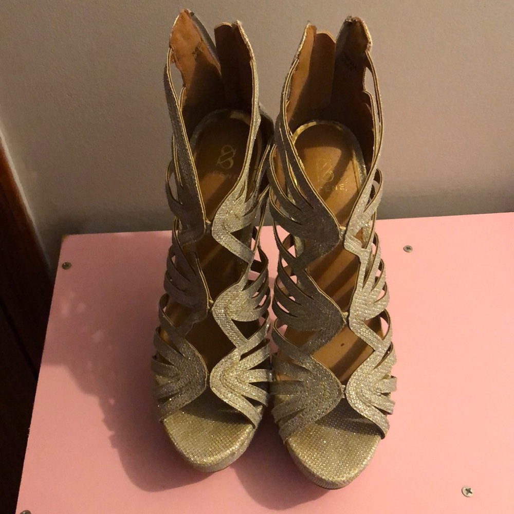 silver high heels